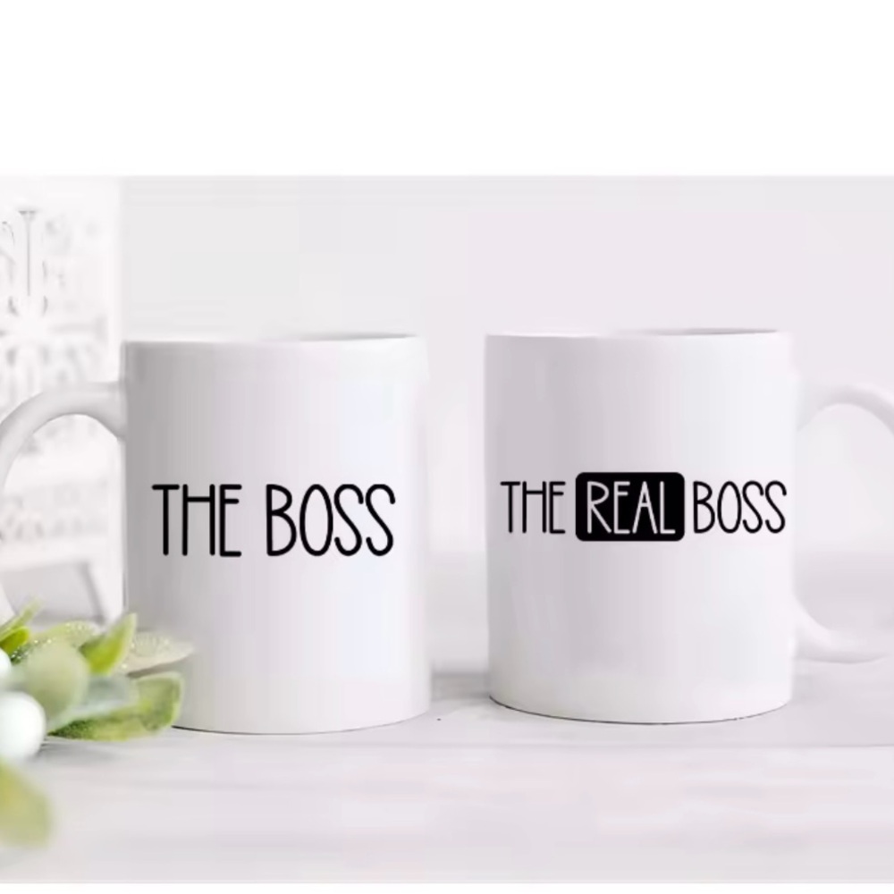 2PC Ceramic Mug Set 'The Boss' and 'The Real Boss' Mugs